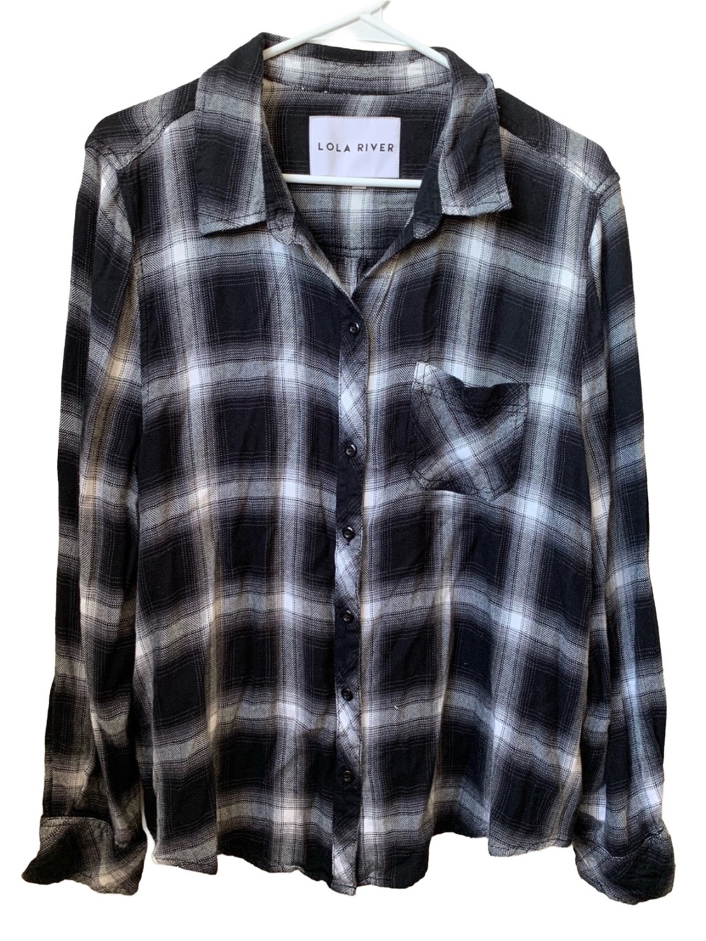 LOLA RIVER Women’s Black White Super Soft Viscose Button Down Shirt Blouse